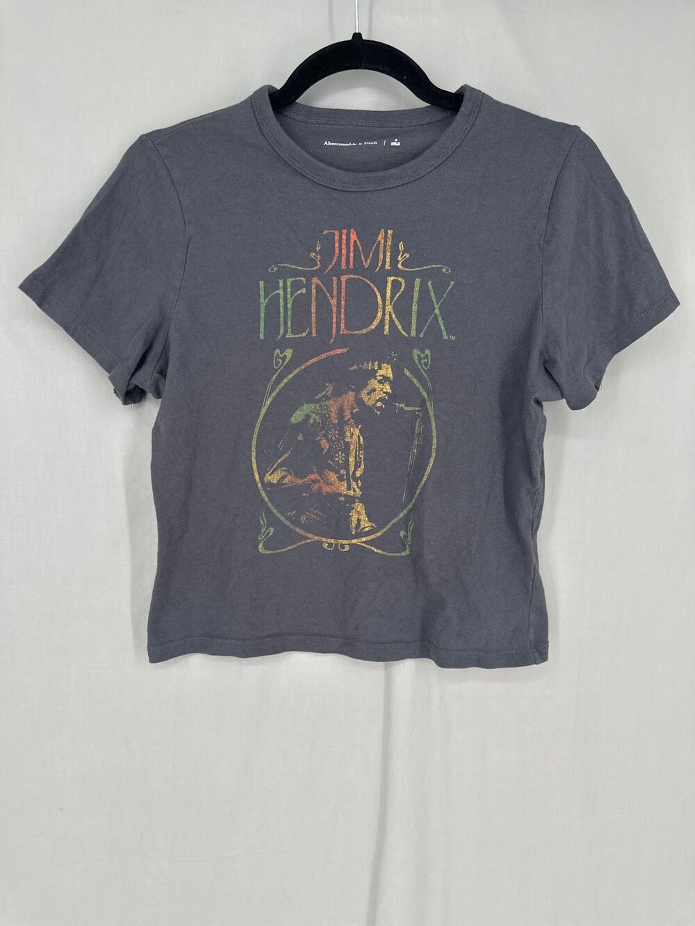 Abercrombie Fitch Top Womens Small Gray Jimi Hendrix Graphic Baby Tee Music Band